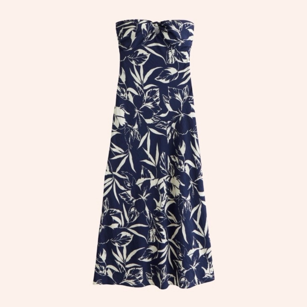 Abercrombie & Fitch Navy and White Strapless Floral Maxi Dress